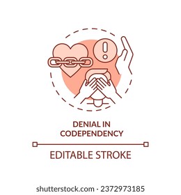 2D editable thin line icon denial in codependency concept, monochromatic isolated vector, red illustration representing codependent relationship.