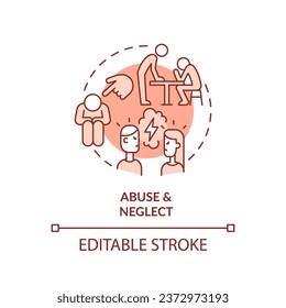 2D editable thin line icon abuse and neglect concept, monochromatic isolated vector, red illustration representing codependent relationship.