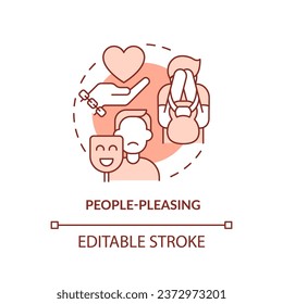 2D editable thin line icon people pleasing concept, monochromatic isolated vector, red illustration representing codependent relationship.