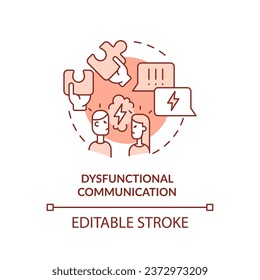 2D editable thin line icon dysfunctional communication concept, monochromatic isolated vector, red illustration representing codependent relationship.