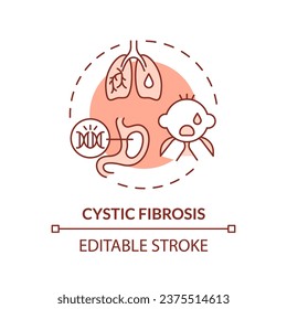 2D editable thin line icon cystic fibrosis concept, isolated monochromatic vector, red illustration representing parenting children with health issues.