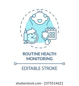 2D editable thin line icon routine health monitoring concept, isolated monochromatic vector, blue illustration representing parenting children with health issues.