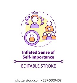 2D editable thin line icon inflated sense of self importance concept, isolated vector, multicolor illustration representing codependent relationship.