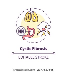 2D editable thin line icon cystic fibrosis concept, isolated simple vector, multicolor illustration representing parenting children with health issues.