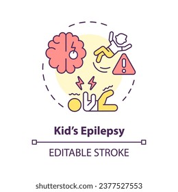 2D editable thin line icon kids epilepsy concept, isolated simple vector, multicolor illustration representing parenting children with health issues.