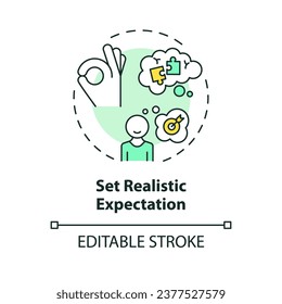 2D editable thin line icon set realistic expectations concept, isolated simple vector, multicolor illustration representing parenting children with health issues.