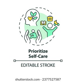 2D editable thin line icon prioritize self care concept, isolated simple vector, multicolor illustration representing parenting children with health issues.