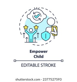 2D editable thin line icon empower child concept, isolated simple vector, multicolor illustration representing parenting children with health issues.