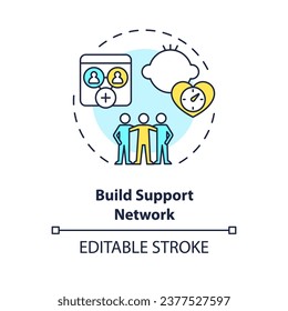 2D editable thin line icon build support network concept, isolated simple vector, multicolor illustration representing parenting children with health issues.