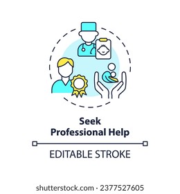 2D editable thin line icon seek professional help concept, isolated simple vector, multicolor illustration representing parenting children with health issues.
