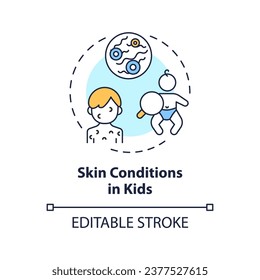 2D editable thin line icon skin conditions in kids concept, isolated simple vector, multicolor illustration representing parenting children with health issues.