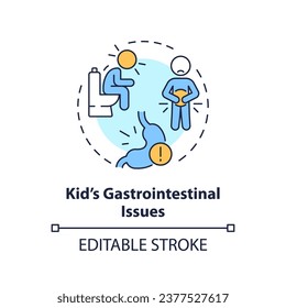 2D editable thin line icon kids gastrointestinal issues concept, isolated simple vector, multicolor illustration representing parenting children with health issues.