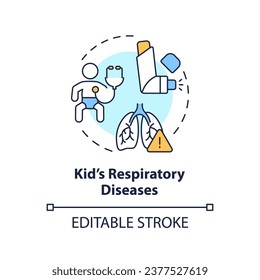 2D editable thin line icon kids respiratory disease concept, isolated simple vector, multicolor illustration representing parenting children with health issues.