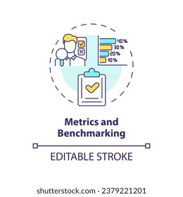 2D editable thin line icon metrics and benchmarking concept, isolated vector, multicolor illustration representing arena.