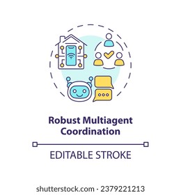 2D editable thin line icon robust multiagent coordination concept, isolated vector, multicolor illustration representing arena.