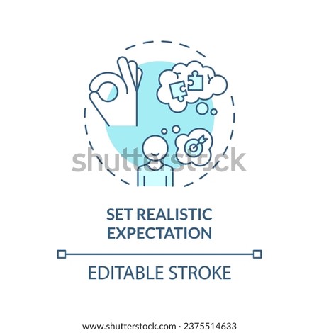 2D editable thin line icon set realistic expectations concept, isolated monochromatic vector, blue illustration representing parenting children with health issues.