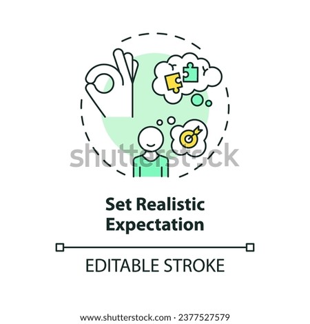 2D editable thin line icon set realistic expectations concept, isolated simple vector, multicolor illustration representing parenting children with health issues.