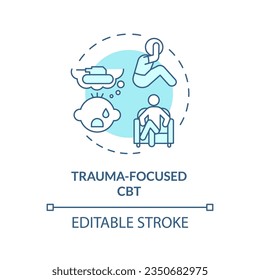 2D editierbares Trauma konzentrierte CBT blauen dünnen Linie Icon Konzept, einzelne Vektorgrafik, monochromatische Illustration repräsentieren Verhaltenstherapie.