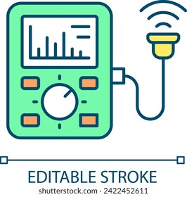 2D editable ultrasonic analysis icon representing predictive maintenance, isolated vector, multicolor thin line illustration.