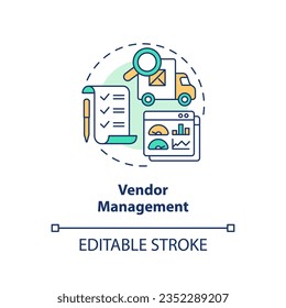 2D editable vendor management thin line icon concept, isolated vector, multicolor illustration.