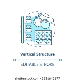 2D editable vertical structure icon representing vertical farming and hydroponics concept, isolated vector, thin line illustration.