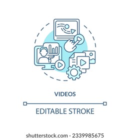 2D editable videos thin line blue icon concept, isolated vector, monochromatic illustration representing knowledge management.