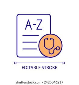 2D editable vocabulary standards icon representing health interoperability resources, isolated vector, multicolor thin line illustration.