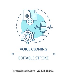 2D editable voice cloning thin line blue icon concept, isolated vector, illustration representing voice assistant.