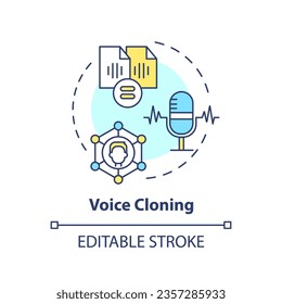 2D editable voice cloning thin line icon concept, isolated vector, multicolor illustration representing voice assistant.