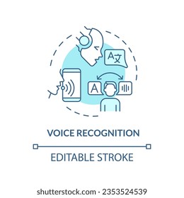 2D editable voice recognition thin line blue icon concept, isolated vector, illustration representing voice assistant.