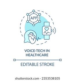 2D editable voice-tech in healthcare thin line blue icon concept, isolated vector, illustration representing voice assistant.
