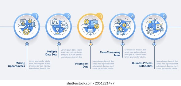 plantilla de infografía colorida del vector de planificación de recursos empresariales en 2D, visualización de datos con 5 pasos, diagrama de tiempo de procesos.