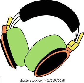 2d eps8 vector illustration of retro wired big earphones headphones   for video game and sport, 
podcasts and listening to music.
