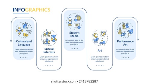 2D extracurricular activities vector infographics template with creative linear icons, data visualization with 5 steps, process timeline chart.