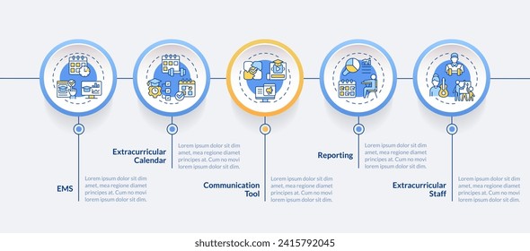 2D extracurricular activities vector infographics template with thin linear icons concept, data visualization with 5 steps, process timeline chart.