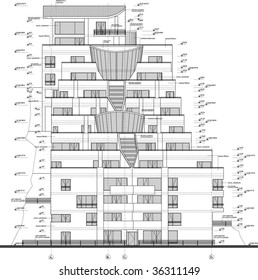 2d facade drawing - appartment building