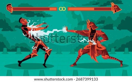 2d fighting game scene with samurai launching energy attack