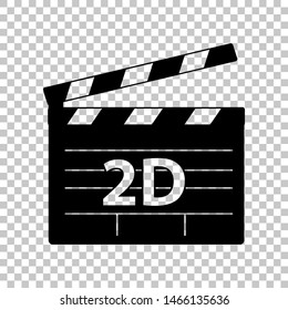 2D film sign. Black icon on transparent background. Illustration.