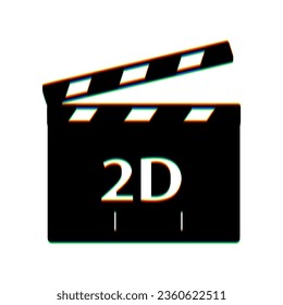 2D Filmzeichen. Schwarzes Symbol mit vertikaler Wirkung von Farbkantenabweichungen auf weißem Hintergrund. Illustration.