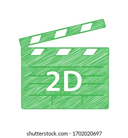 2D film sign. Green scribble Icon with solid contour on white background. Illustration.