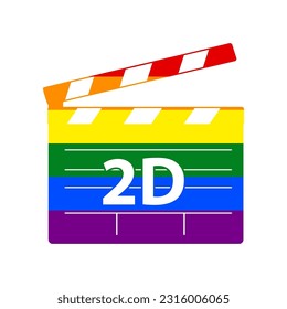 2D Filmzeichen. LGBT-Rechte aus Rainbow-Homosexuellen, farbiges Symbol auf weißem Hintergrund. Illustration.