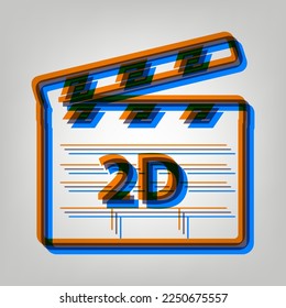 2D Filmzeichen. Starkes Symbol auf grauem Hintergrund in Orange, Azurblau und alten Lavendelfarben. Illustration.