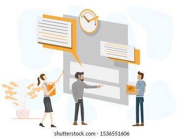 2D flat, Abstract people working character, Vector design people is analysis about charts and content marketing, creative illustration cartoon object on business background, Digital Marketing concept