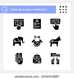 2D flat design pixel perfect glyph style icons set representing voting, vector illustration of politics and election.