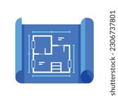 2d Flat Icon Blue print, Archicture Icon