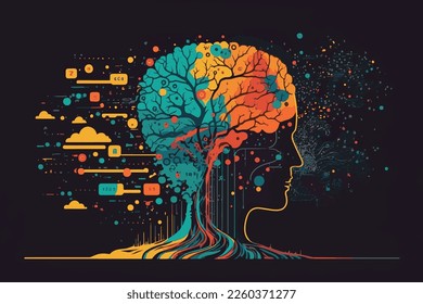  2D flat illustration, AI, analysis, AI, automation, big data, brain, business, cg, cloud computing, communication, computer graphics, concept, creative, cyber, Trendy vector style ,Flat 