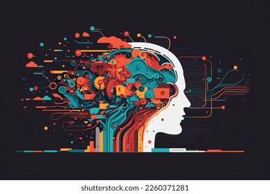  2D flat illustration, AI, analysis, AI, automation, big data, brain, business, cg, cloud computing, communication, computer graphics, concept, creative, cyber, Trendy vector style ,Flat 