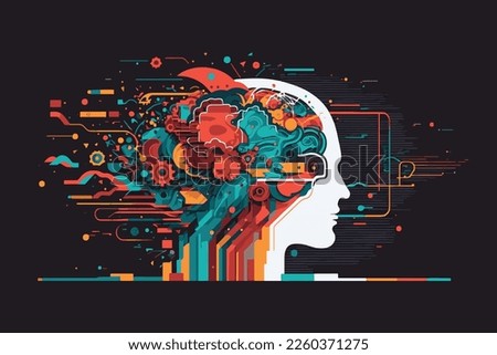  2D flat illustration, AI, analysis, AI, automation, big data, brain, business, cg, cloud computing, communication, computer graphics, concept, creative, cyber, Trendy vector style ,Flat 
