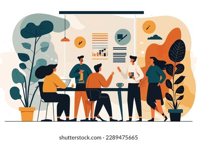 2d flat illustration ,businessman in the co working ,working together in a collaborative setting,Vector  illustration