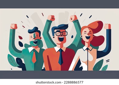 2D flat illustration, happy business group , a group that finds joy in working together to achieve common goals, build strong relationships, and create a positive work culture, flat design